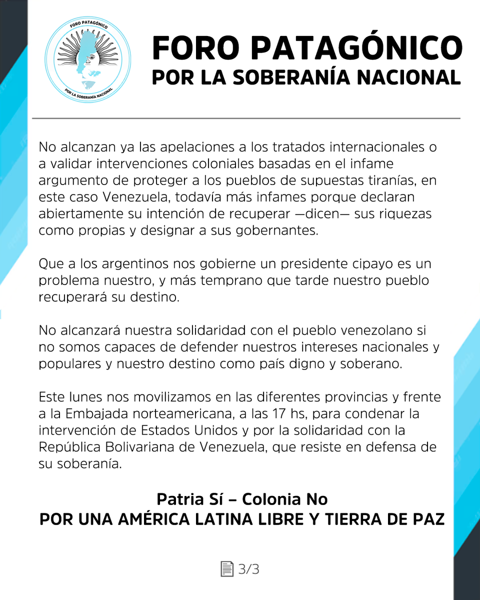PatagonicoForo's tweet photo. Comunicado del Foro Patagónico por la Soberanía Nacional https://t.co/JmY0J1uAfS