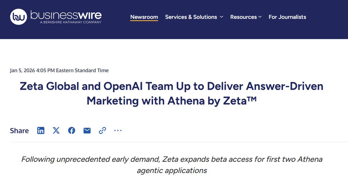 CES 2026에서 Zeta Global이 OpenAI와 손을 잡고 'Athena' 에이전트의 다음 단계를 발표

businesswire.com/news/home/2026…