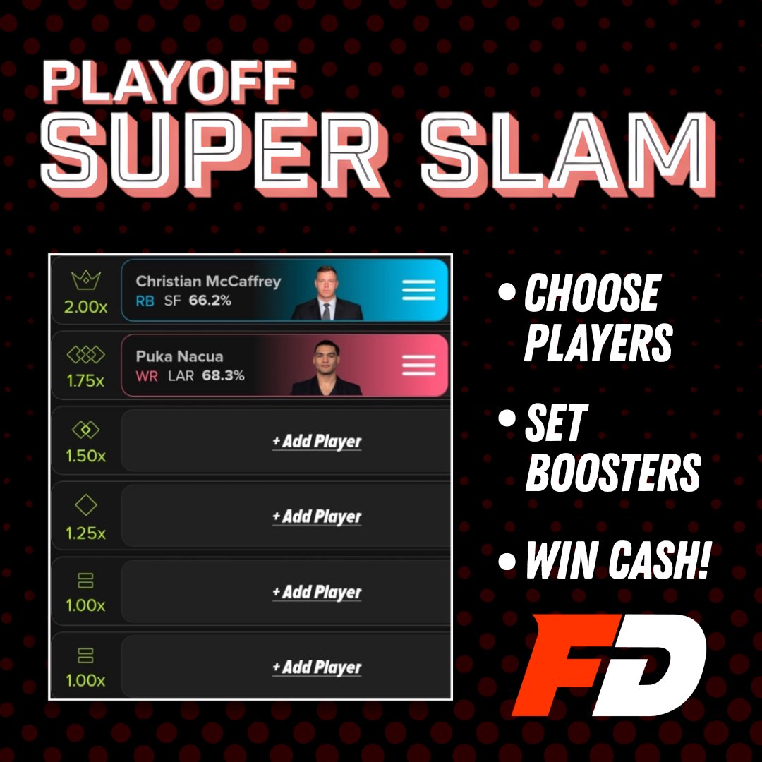 fastdraftapp's tweet photo. Playoff Super Slam is LIVE!

$10,000 up for grabs 🔥

Pick any flex players you want and build entries in seconds 💨 https://t.co/fNn61XntuO