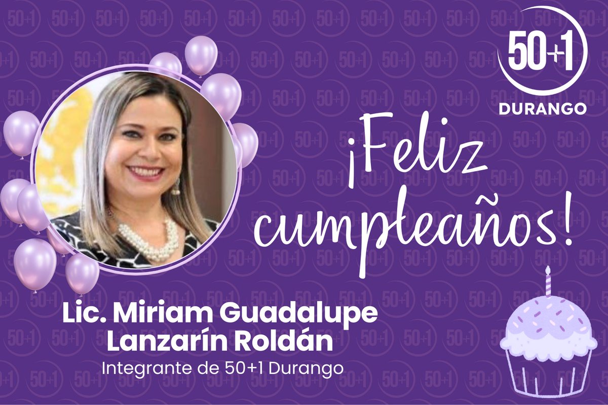 Felicitamos con motivo de su cumpleaños a la Lic. Miriam Lanzarín Roldán, integrante de #50más1Durango.

¡Felicidades! 🎂💜