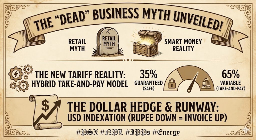 _Iam_Pakistani's tweet image. The "Dead" Business Myth 🧟‍♂️
Retail thinks IPPs are dead. Smart Money knows #NPL has morphed into a High-Yield Bond Proxy.

It’s no longer a "Growth" asset. It’s a cash machine with a 9-year expiration date. Let's decode the "Hybrid Take-and-Pay"