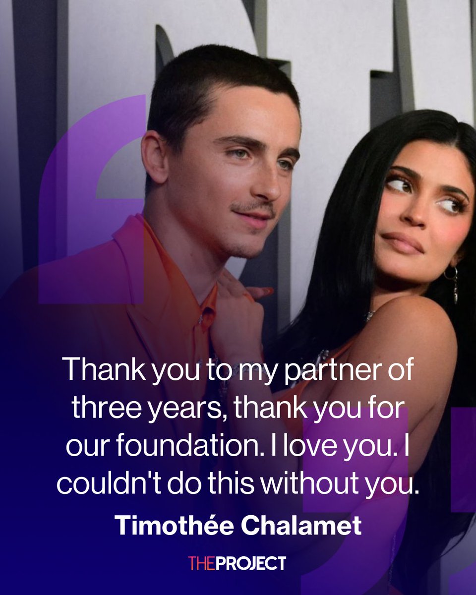 theprojecttv's tweet image. Timothée Chalamet gave a heartfelt shoutout to his “partner of three years,” Kylie Jenner, during his Critics' Choice Awards 2026 acceptance speech. 

The actor took home the Best Actor award for his role in Marty Supreme.