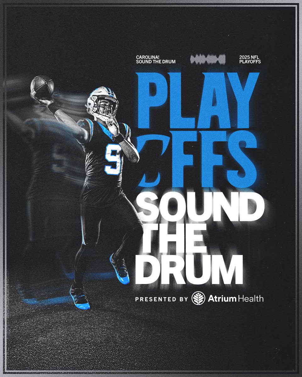 Panthers's tweet image. Playoff football has returned to Charlotte

Carolina, Sound the Drum

@AtriumHealth | #KeepPounding