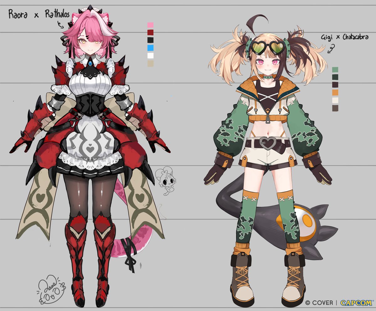 raorapanthera's tweet image. I got the chance to design Monster Hunter collaboration outfits for Gigi and myself ✨
I am sooo happy and excited to finally share them with you!
Thank you CAPCOM for this amazing opportunity!!!