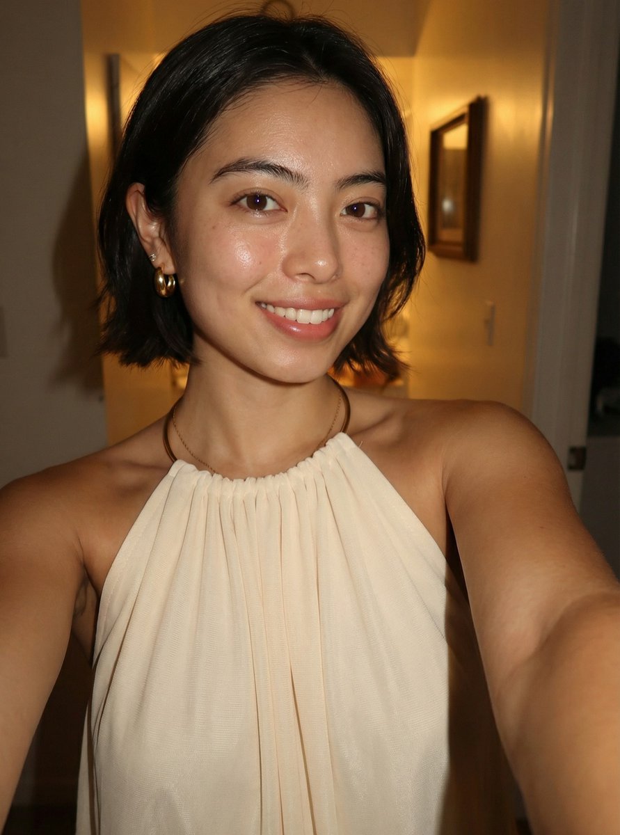 AlinaSeraph's tweet photo. Glow from within. ✨😊

#goldenhourglow #naturalbeauty #shorthairvibes #minimaliststyle #creamdress #smilemore #nightoutready #effortlesschic #jewelryaddict https://t.co/rAkfSq7Pbt