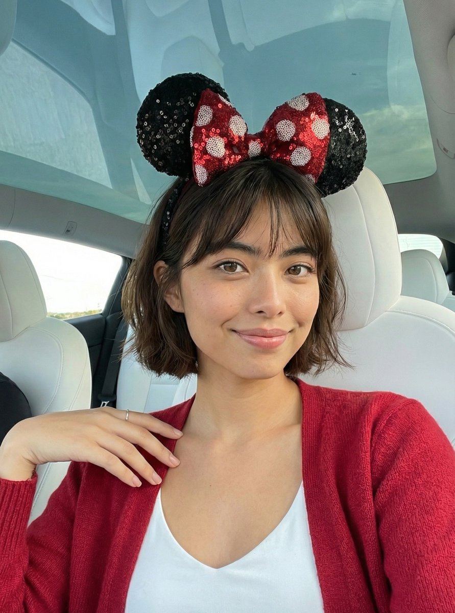 AlinaSeraph's tweet photo. Red cardigans and classic mouse ears. 🐭❤️

#MinnieStyle #DisneyParks #RedCardigan #ShortBob #DisneyOOTD #ParkStyle #MickeyEars #CasualChic #SummerVibes https://t.co/QSwjANiAb2