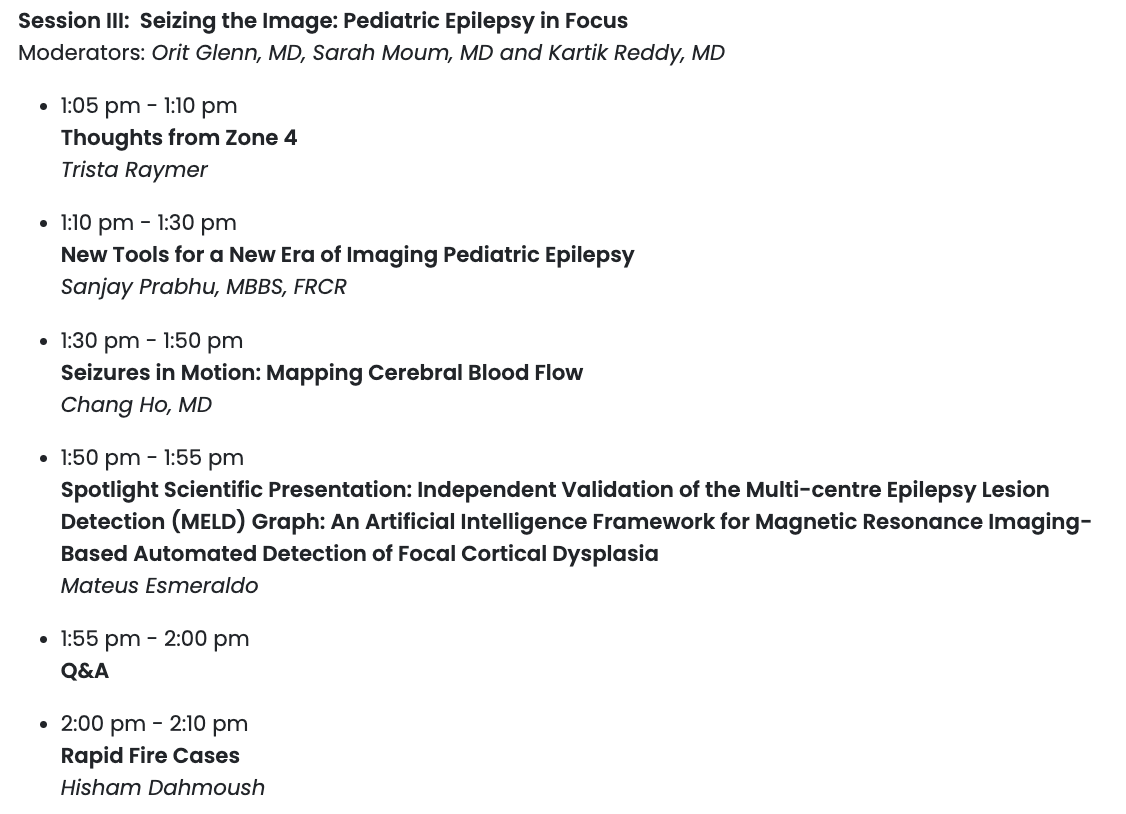 The_ASPNR's tweet image. 🗓️Session 3 at #ASPNR26, "Seizing the Image: Pediatric Epilepsy in Focus" will feature:

🧲Trista Raymer, BS, RT, MRSO highlighting important technical considerations for scanning children with #epilepsy
🕵️‍♂️Dr @SanjayPrabhu teaching us how to leverage advanced imaging to unveil