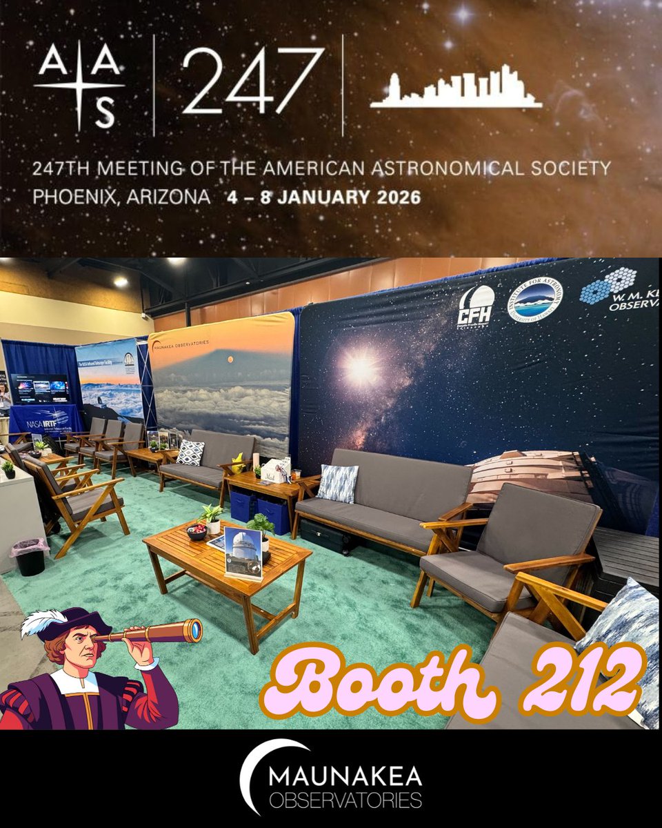 keckobservatory's tweet photo. Attending the #AAS247 meeting in Phoenix? Stop by the Maunakea Observatories booth Booth 212 and talk story. Exhibit Hall is open from 9a-6:30p MT mon-wed, and 9-2 pm on Thurs. https://t.co/CFTCjKcReY