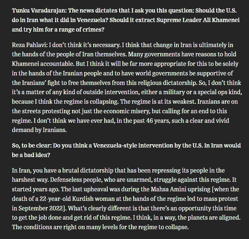 پاسخ شاهزاده به خبرنگار WSJ، کافی و درست بود. هیچ دولتی، نه به خواست ایشان، نه به خاطر ما، علیه این تبهکاری وارد عمل نمی‌شود. مادورو هم به علت درخواست اپوزیسیون ونزوئلا بازداشت نشد. این یک همسویی دو طرفه است و منطق منافع مشترک کار خود را می‌کند. چینش کلمات شاهزاده، حرفه‌ای بود.