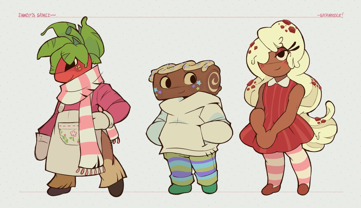 WickNoodle's tweet photo. 🍓 Sprout, Cosmo and Ginger ! 🍰

This Designs i made them for something i want to do later as a silly fanart while i am still doing some working! :o)

🍓 #dandysworldfanart #dandysworld 🍪 https://t.co/tgarsuqCXp