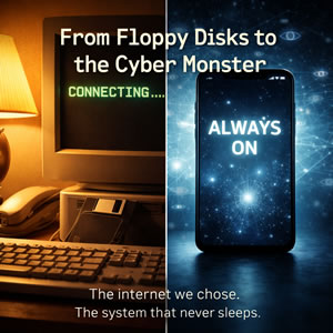montybatton's tweet image. Remember the screech of dial-up modems and floppy disks  The internet was something we visited... now it's a beast that never sleeps and watches everything. From Floppy Disks to the Cyber Monster  patriotrealm.com/index.php/4464…  #InternetHistory #PrivacyMatters #RetroTech