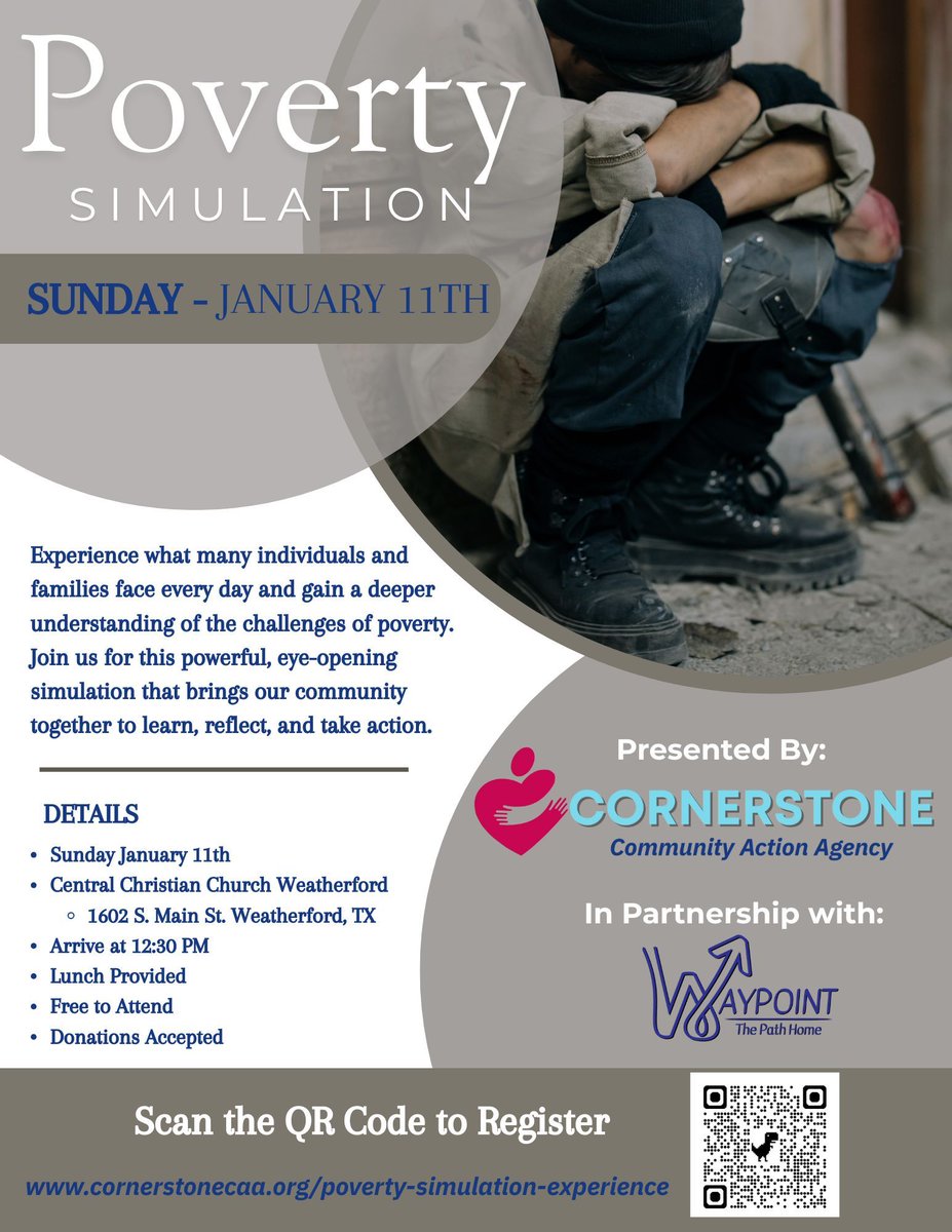 Our free Poverty Simulation in Weatherford is coming up soon. It is eye opening and worth your time.
Register here: cornerstonecaa.org/poverty-simula…