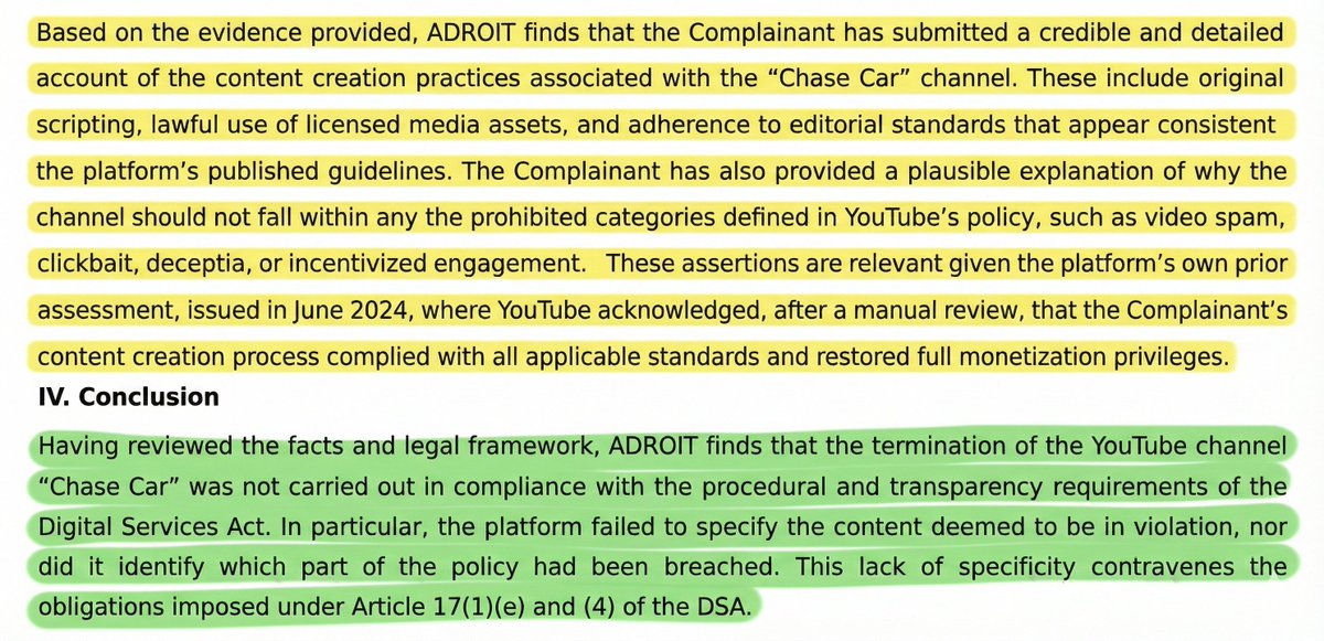 OlekChaseCar's tweet photo. YouTube would rather ignore the law than admit their AI was wrong.

Who is lying here?

🟢 Me, who opened my content to an independent auditor? 
🚫 Or YouTube, who never provided a single piece of proof of my "violations"?

So I have:

✅ An independent legal body finding my content creation practices credible
✅ YouTube's own June 2024 human review finding full compliance of my content with the policies
✅ All my content confirmed to be legitimate by the legal dispute body
✅ A legal decision that YouTube violated the law

(Full evidence and email attached below)

YouTube has:

❌ No specific evidence 
❌ Contradictory past assessments 
❌ Violated procedural law

@TeamYouTube silence about my termination is 100% intentional.

➡️ Responding = admitting their AI was wrong and they broke the law 
➡️ Admitting = accountability 
➡️ Accountability = actually fixing things 
➡️ For a trillion-dollar company, it’s easier and cheaper to ignore one creator who won a legal case over wrongful termination than to fix a broken system

❗️They're really hoping I shut up about it. But I'm not going anywhere.

@YouTubeCreators  @YouTubeInsider  @nealmohan @sundarpichai #YouTube  #YouTubeAppeal #YouTubeAIWrongedCreators #RestoreMyChannel