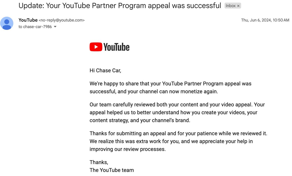OlekChaseCar's tweet photo. YouTube would rather ignore the law than admit their AI was wrong.

Who is lying here?

🟢 Me, who opened my content to an independent auditor? 
🚫 Or YouTube, who never provided a single piece of proof of my "violations"?

So I have:

✅ An independent legal body finding my content creation practices credible
✅ YouTube's own June 2024 human review finding full compliance of my content with the policies
✅ All my content confirmed to be legitimate by the legal dispute body
✅ A legal decision that YouTube violated the law

(Full evidence and email attached below)

YouTube has:

❌ No specific evidence 
❌ Contradictory past assessments 
❌ Violated procedural law

@TeamYouTube silence about my termination is 100% intentional.

➡️ Responding = admitting their AI was wrong and they broke the law 
➡️ Admitting = accountability 
➡️ Accountability = actually fixing things 
➡️ For a trillion-dollar company, it’s easier and cheaper to ignore one creator who won a legal case over wrongful termination than to fix a broken system

❗️They're really hoping I shut up about it. But I'm not going anywhere.

@YouTubeCreators  @YouTubeInsider  @nealmohan @sundarpichai #YouTube  #YouTubeAppeal #YouTubeAIWrongedCreators #RestoreMyChannel