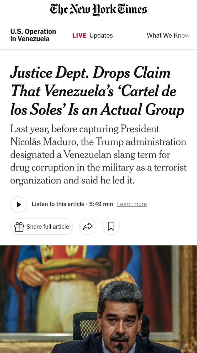 BenjaminNorton's tweet image. The Trump admin falsely claimed for months that Venezuela's President Maduro leads a group called the "Cartel de los Soles" (Cartel of the Suns), which does NOT exist.

The US Justice department has now quietly dropped this lie, implicitly admitting it was a fabrication.

The…