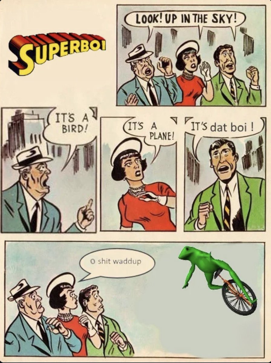 $DATBOI

It was 2016. The internet was wild. Out of the chaos, a hero emerged. Not a bird, not a plane... but a frog on a unicycle.

ADDRESS: 0xa9efd29931cdda74e27c1ca9043a9624ed9888d2

BE READY FOR  $DATBOI  TO COOK ON #ETH <a href="/DatBoiPepeKlr/">DATBOI</a>