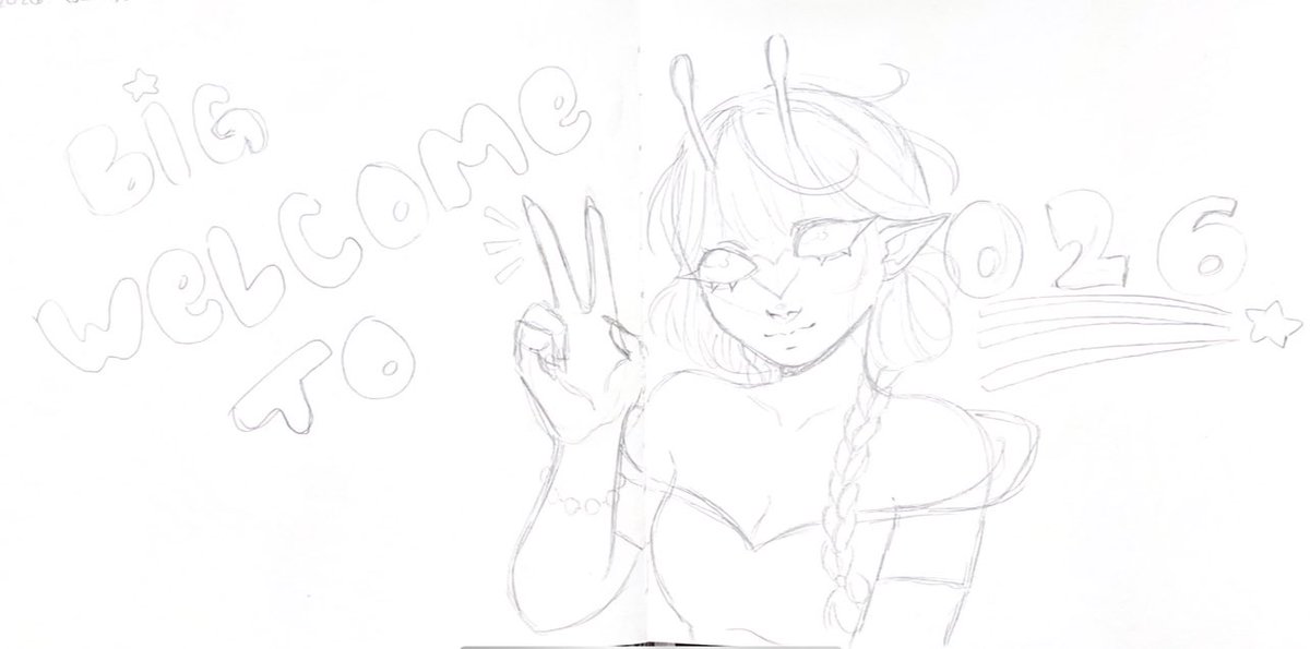 kappical's tweet photo. Swipe to see the process ❤️

This is my welcome to 2026 page in my sketchbook! She doesn’t have a name yet but I’m making her an OC because she’s just such a cutie ya know! 

#art #illustration #traditionalart #characterart #sketch #ocart #oc #ohuhu #copic #markers https://t.co/Rw6A7yVTHC