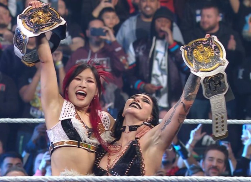 WrestleOps's tweet image. Rhea Ripley and IYO SKY have defeated The Kabuki Warriors to become the new Tag Team Champions.

#WWERAW