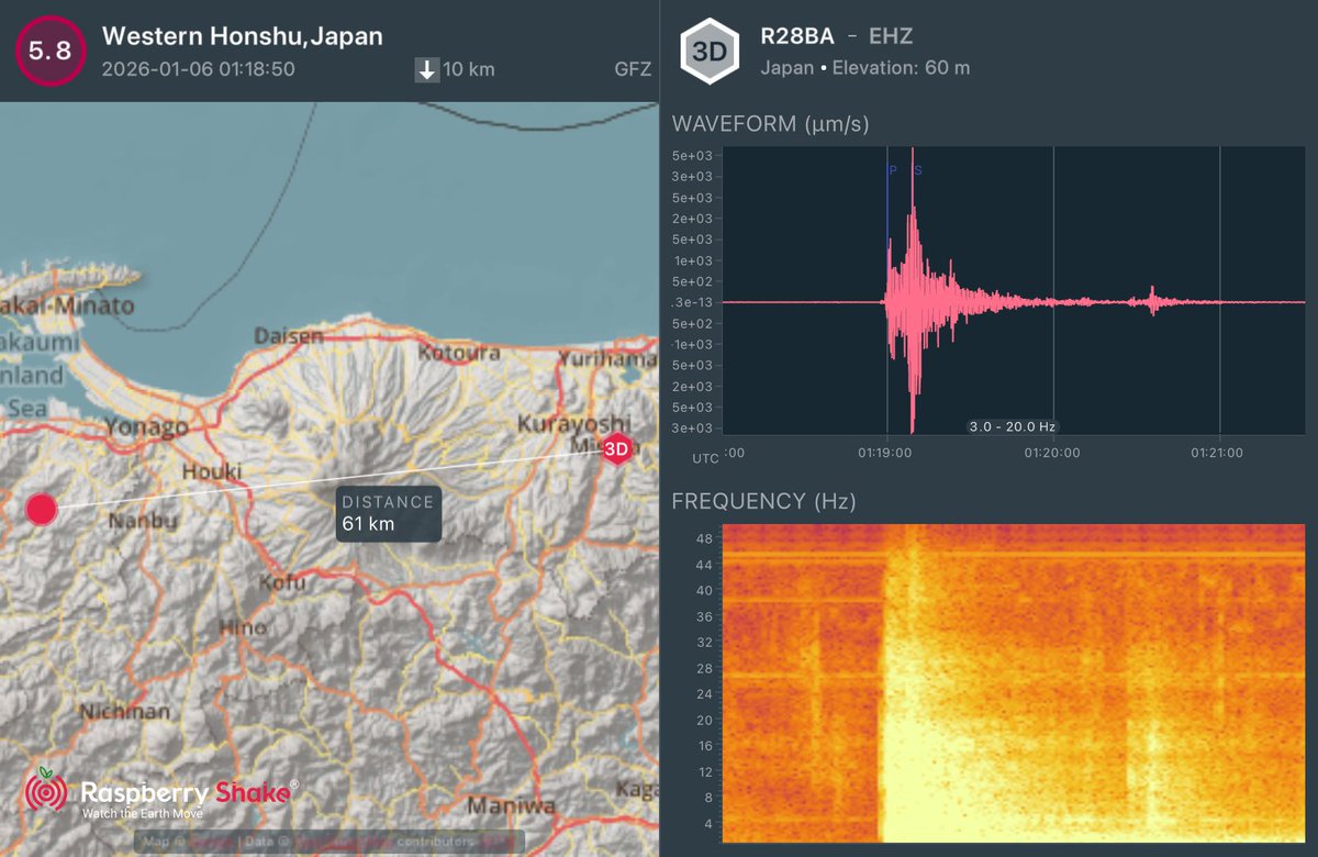 島根県の地震 M5.8 こちらでも揺れた#Earthquake recorded on the