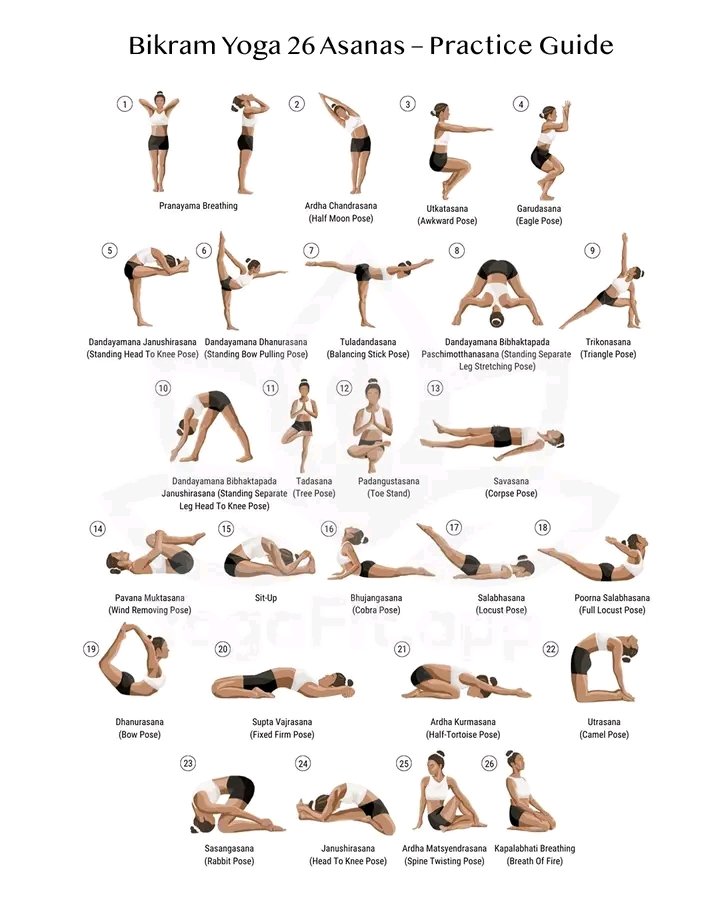 DrSachita's tweet image. Bikram Yoga 26 Asanas - Practice Guide 📖

#yogafit #yoga #yogapose #yogaasanas