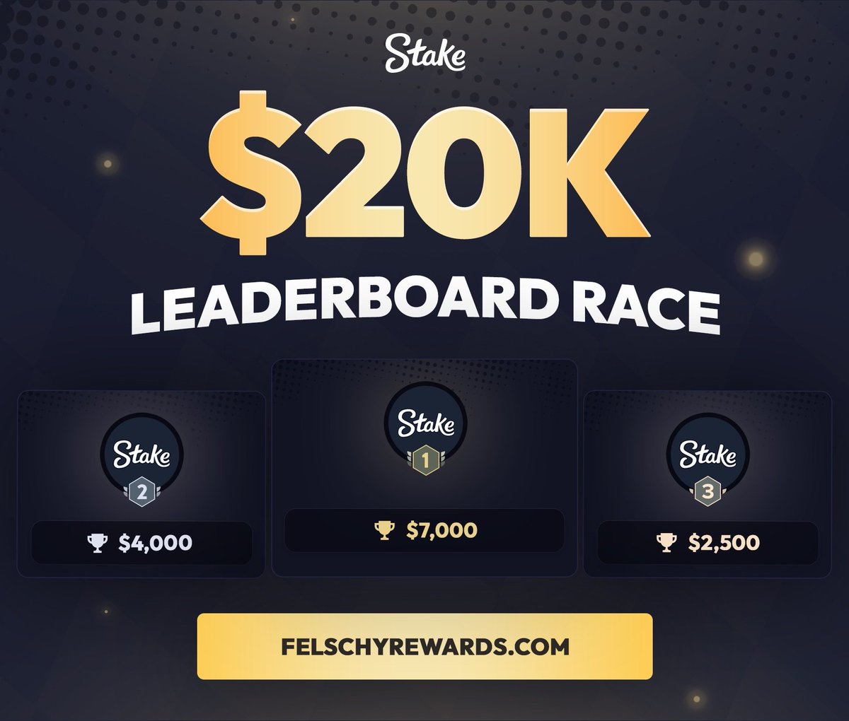 FelschyRewards's tweet image. We’re running a $20,000 Stake Monthly Leaderboard climb the ranks and compete for your share of the prizes!

$100 Giveaway

✅Follow @FelschyRewards 
✅Like &amp;amp; Retweet
✅Tag 2 Friends