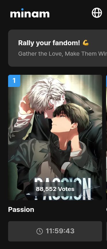 woowonx's tweet image. PASSION almost reached 90k votes and now is at #1 with 88,5k votes! LET'S REACH 100K TODAY GUYS! ❤❤❤
📌 minam.co/voting?referra…