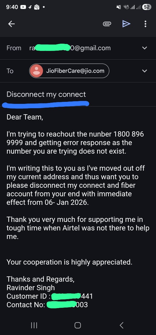 RAV000007's tweet photo. Hi @JioCare 
Could you please disconnect my fiber account w.i.e.f today as I've already moved out from that address.
Have sent a mail to CC and tried calling as well.

Please let me know if any further info is required on this. https://t.co/KNfSwihPRy