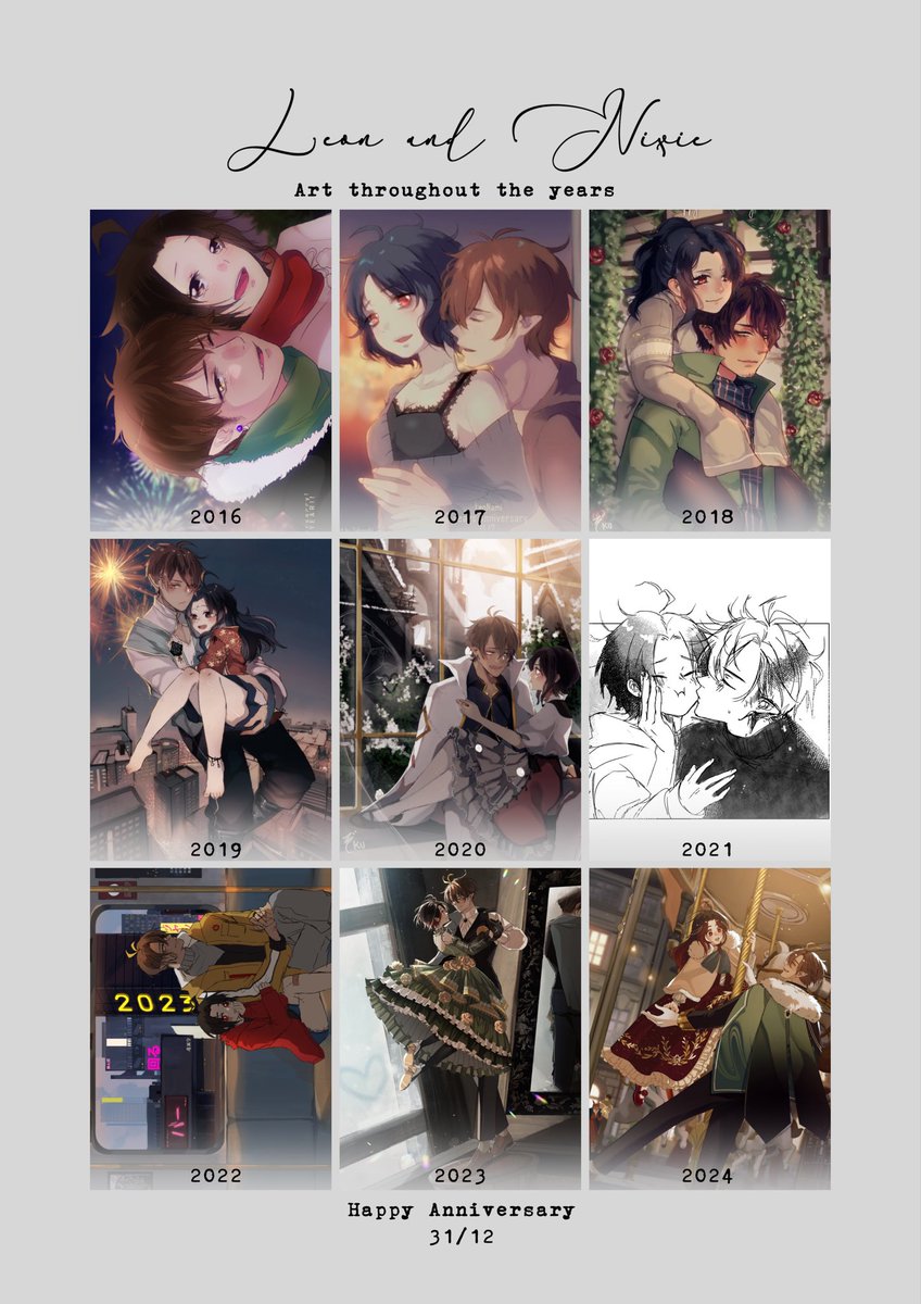 mawfische's tweet photo. Its been 10 amazing years and I'm so grateful I have Nixie and Leon, as well as my  Here's a collection I did of every anniversary art of theirs 🥹 https://t.co/cGzo8mrsY0