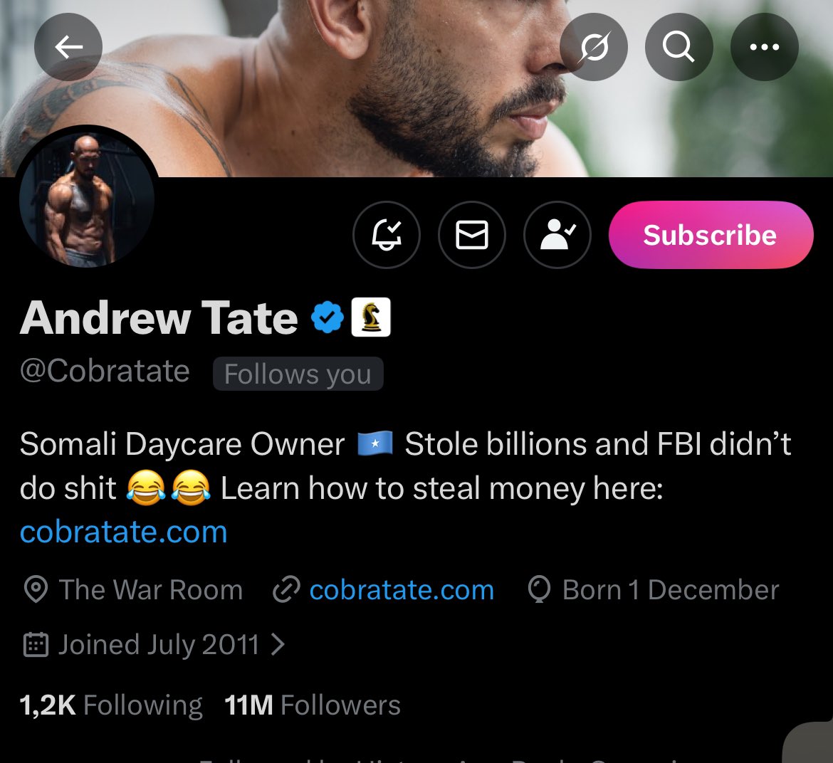 therealworld_ai's tweet photo. 🚨#BREAKING: Andrew Tate just changed his Twitter bio to Somali Daycare Billionaire 🤑🇸🇴 https://t.co/E25ECdrwBR