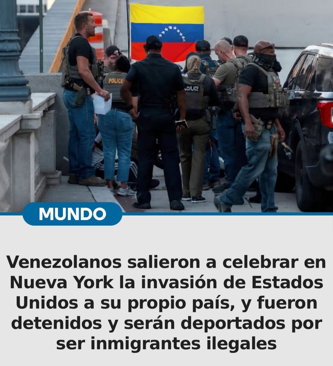 SUBRAYANDOO's tweet image. Venezolanos salieron a celebrar en Nueva York la invasión de Estados Unidos a su propio país, y fueron detenidos y deportados por ser inmigrantes ilegales.