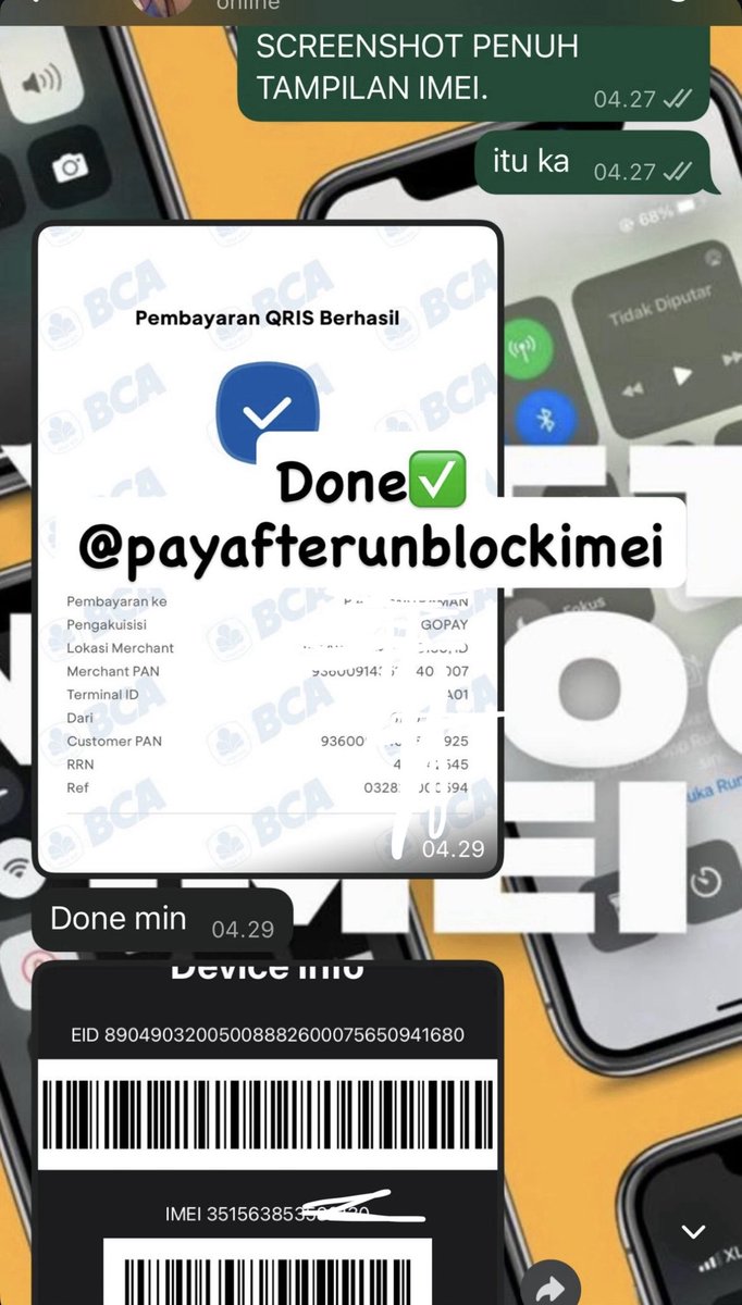 PAUIIMEI's tweet image. JASA UNLOCK UNBLOCK IMEI ALL OPERATOR &amp;amp; ALL TYPE PHONE UNBLOK IMEI -01
    ⚡️Tri Only
    ⚡️Bulanan
    ⚡️Beacukai
WA ME 👇
wa.me/+6289525392822