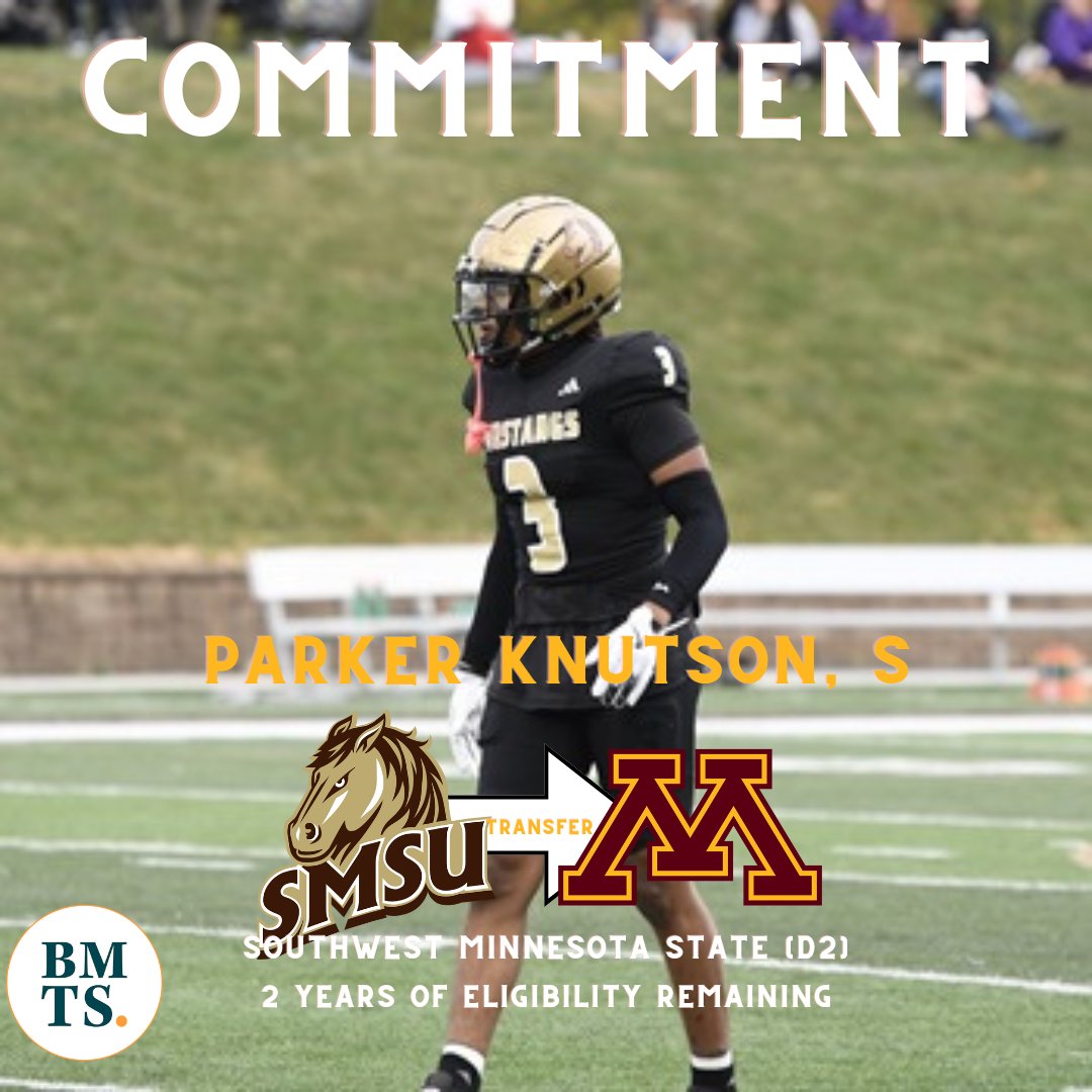 TonyLiebert's tweet photo. BREAKING: SW Minnesota State (D2) transfer safety Parker Knutson (@KnutsonParker) has committed to the Gophers.

Listed at 6-foot-1, 193 pounds, he had 8 INTs last season with 39 total tackles. Sartell, MN native will have 2 years of eligibility remaining. https://t.co/9UXUvcAKwQ