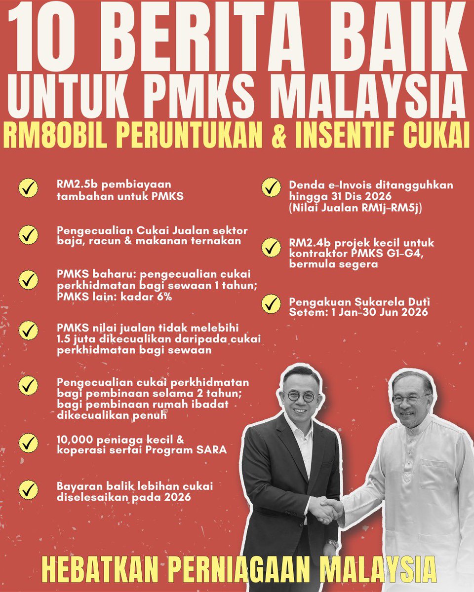 10 inisiatif ini disusun untuk pastikan PMKS terus bertahan, dan ada ruang untuk berkembang.

RM80 bilion diperuntukkan melalui pembiayaan dan insentif cukai. Terima kasih PMX atas sokongan. 

Hebatkan perniagaan Malaysia! Jalan teruih.