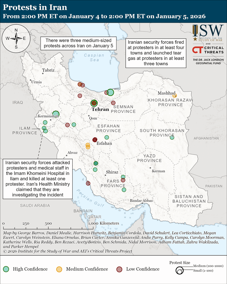 TheStudyofWar's tweet image. NEW: CTP-ISW recorded a total of at least 179 protests in 24 provinces across Iran since CTP-ISW’s last data cut-off on January 2 at 2 pm ET. Some protesters have continued to clash with Iranian security forces since January 2 in response to the regime’s protest suppression…