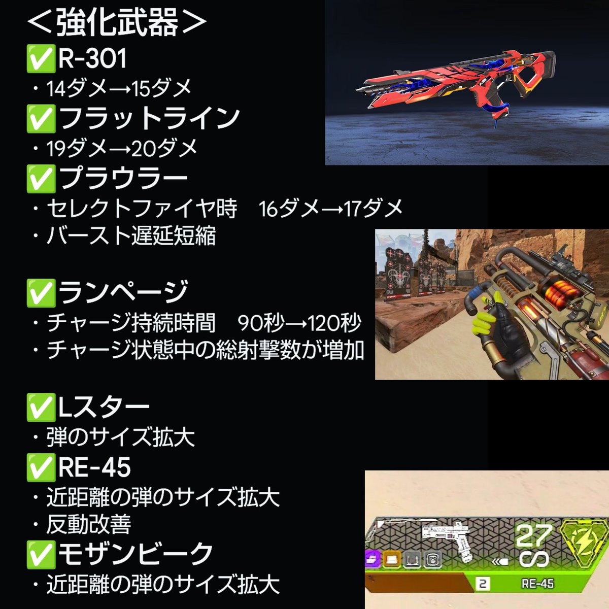 Osatou_Apex's tweet photo. ⚡️スプリット2アプデ⚡️
【パッチノート内容まとめ！】
🗓️1月7日〜2月10日

RTお願いします！
#APEX│#エーペックスレジェンズ https://t.co/OGKSvMsaH2