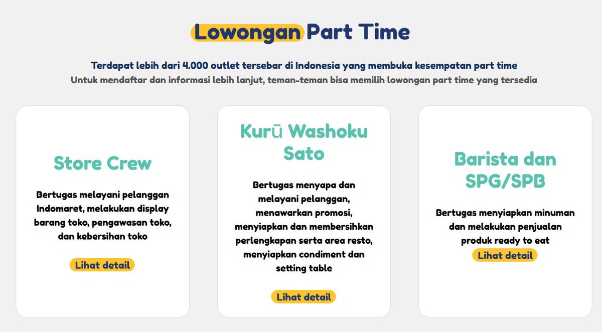 CPrabhaswara's tweet image. #TIL Indomaret punya sistem part-time yang 'lumayan' OK:
- Upah sesuai UMK
- Perhitungan per jam kerja
- Bisa apply khusus lokasi yang memang dekat domisili jadi tidak akan 'kelempar' jauh
- Jobdesc transparan sejak awal