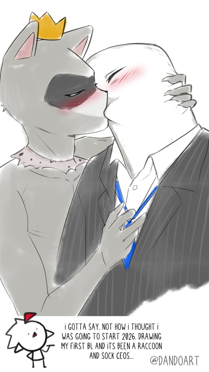dandoartx's tweet image. When two CEOs face off... @TrayLegacy @FlorkOfCows #mythos #SVA 

also, this is my first BL LOL Never thought it would be between a sock and raccoon who are both CEOs of Vtuber orgs but such is life... i guess?