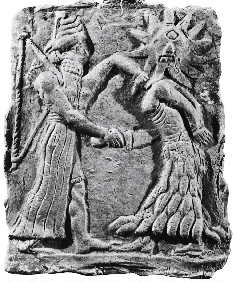 مبارزه با شر همچنان ادامه دارد....
لوحی با قدمت ۱۵۰۰~ پیش از میلاد مسیح: نرگال (خدای میانرودانی) در حال کشتن ایجیتلو، که هیولای یک چشم (سیکلوپس) و نمایانگر یک دشمن قدرتمند، شاید ازلی، یا نوعی موجود ماوراءالطبیعه شوم بوده است.