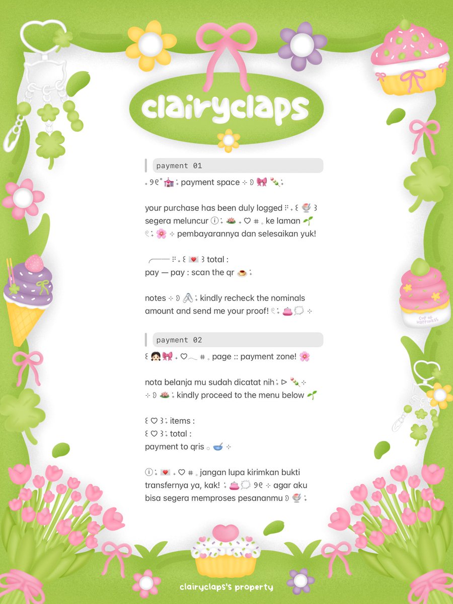 clairyclaps's tweet image. help repost? merci! 🎀

haayi! che kembali lagi 🪷 ⓘ ࣪˖
bawa wording payment ridi 🍡
𓏲 ࣪˖ 💒 hanya &amp;lt; 5.500 each &amp;gt; 
yuk jajan 👛🗯️ ꒰ ♡ ꒱ ˖ 🌱

t. #zonauang