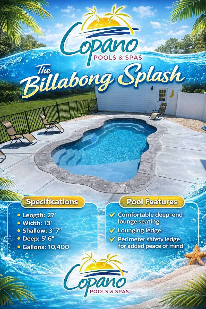 CopanoPools's tweet image. Meet The Billabong Splash 🌊

#CopanoPools #TheBillabongSplash #BackyardGoals #PoolDesign #FiberglassPools #ResortStyleLiving #TexasPools #SummerStartsHere #MakeWaves 💦🌴