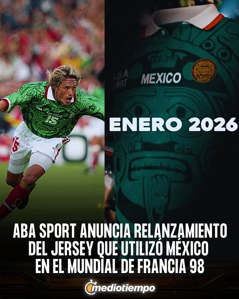mediotiempo's tweet image. “UNA LEYENDA REGRESA”🇲🇽😍

Mediante sus redes sociales, ABA Sport anunció que tendrá una reedición del jersey que México utilizó en el Mundial de Francia 1998