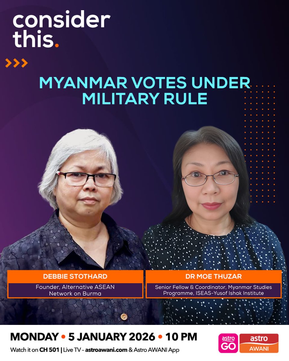DebbieStot's tweet photo. @moemoethuzar  &amp; I share our analyses on #Burma #Myanmar junta's sham election - a ploy by a desperate regime to get legitimacy despite losing 50% territorial control . Always a pleasure to join @melisa_idris 
#RejectShamElection
#WhatsHappeninginMyanmar
https://t.co/1pW2aKEy72 https://t.co/KBjWHJtKze