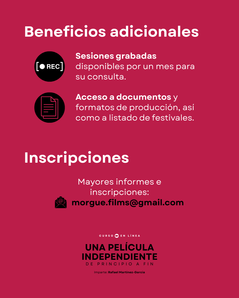 rafaelmtzgarcia's tweet photo. ¡Últimos días de inscripción! ⌛
La próxima semana comenzamos el curso en línea: "Una película independiente de principio a fin".

📅 14 de ene - 18 de feb (miércoles, de 6 a 9 PM)
💻 6 sesiones semanales
📧 Inscripciones: morgue.films@gmail.com https://t.co/BpdTDeITNF