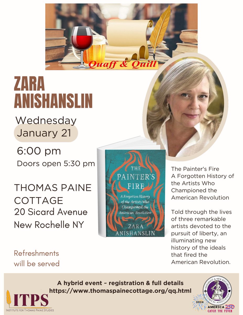 PaineCottage's tweet photo. A great read to start off America250! Quaff &amp; Quill Author Talks returns to Paine Cottage. Free event. Thanks to our partner @TheITPS Details &amp; registration. Hybrid event. https://t.co/VTfAUmWujA https://t.co/grx4hrSYCN