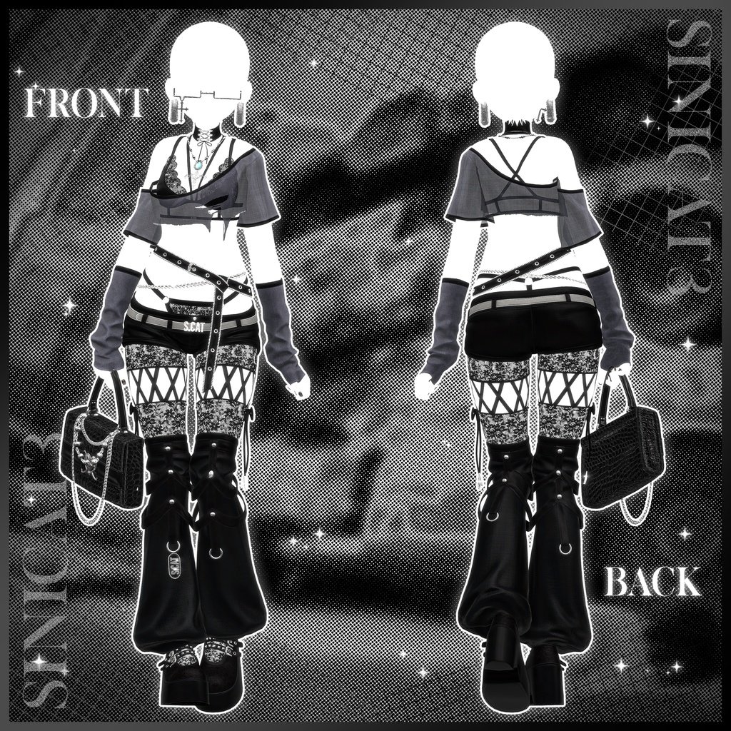 Sinicat3_'s tweet photo. ✨発売記念セール中✨
𝐒.𝐂𝟏𝟗 【18 Avatars】🤍SIGNAL FRAME🤍

💙・https://t.co/OAnPqnCIkj

♡１月９日まで割引価格で販売いたします♡

「SCAT」ロゴ入りメタルベルトと、カットアウトトップスが特徴的なダークコーデ。

背面はクロスバックルの露背デザインで、レースとメタルを散りばめた繊細さが魅力です。

ワイドブーツとレッグウォーマーでスタイルを統一VRChatで際立つ、クールでエレガントな存在感を。

✨記念ウィーク特価✨　
単品 1100円　FULL PACK 2200円
開催期間 ⌚2025年1月2日〜1月9日

#Sinicat3 #booth_pm #RT