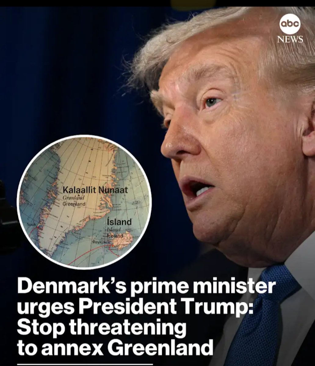 Nya360_'s tweet photo. The prime minister of Denmark is urging President Trump to stop threatening to annex Greenland.
Danish Prime Minister Mette Frederiksen issued a statement Sunday following recent comments from President Trump as well as the wife of top adviser Stephen Miller that have garnered international attention.