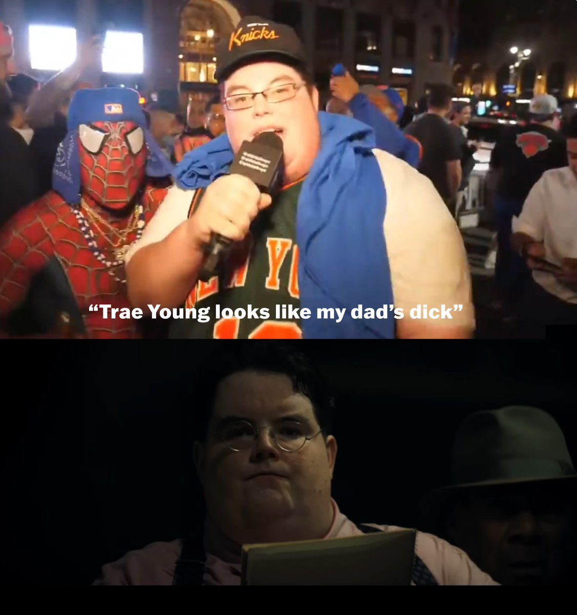 redapples's tweet image. MARTY SUPREME is phenomenal.
As a bonus for basketball fans, George Gervin, Tracy McGrady, Kemba Walker, and this wild Knicks fan are in it.

Chalamet said Joe Johnson was flown out, but he never showed up to the set 😂