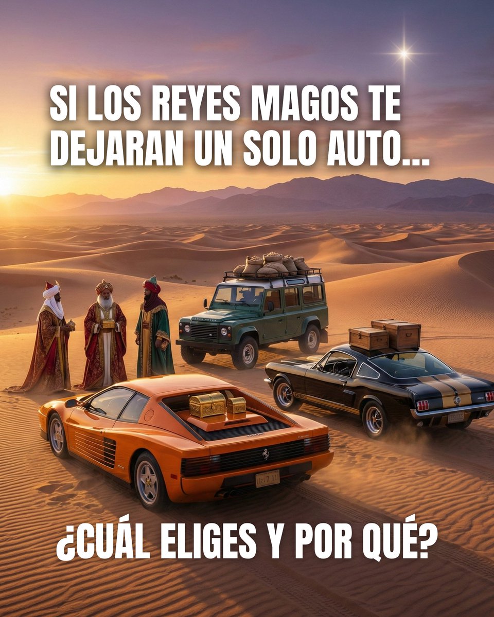 autoproyecto's tweet image. Si los Reyes Magos te dejaran UN SOLO AUTO…
¿cuál elegís y por qué?
🎁 Mustang clásico
🎁 Porsche 911
🎁 Volkswagen Beetle
🎁 Ferrari Testarossa
🎁 Land Rover Defender

#ReyesMagos #AutosClásicos #AutoTok
#CarTok #MotorTok #DebateAutomotriz
#GarageSoñado #PasiónPorLosAutos