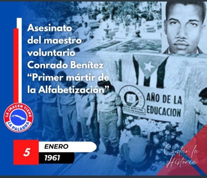 El 5 de enero de 1961: Es torturado y asesinado el maestro voluntario Conrado Benítez García en Trinidad. #TenemosMemoria #EducaciónPrimeroDeEnero #LatirAvileño <a href="/naimatrujillob/">Naima Ariatne Trujillo Barreto</a> <a href="/MtnezIc/">Irina Calderín Martínez</a> <a href="/CalderonPineiro/">Luis Enrique Calderón</a> <a href="/CubaMined/">MINED</a> <a href="/JHGcasanova/">julio Heriberto Gómez Casanova</a>