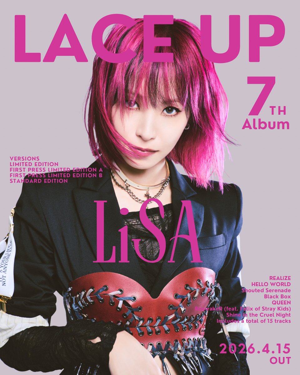 LiSA 7thアルバム 『LACE UP』楽天ブックス予約開始 2026年4月15日発売